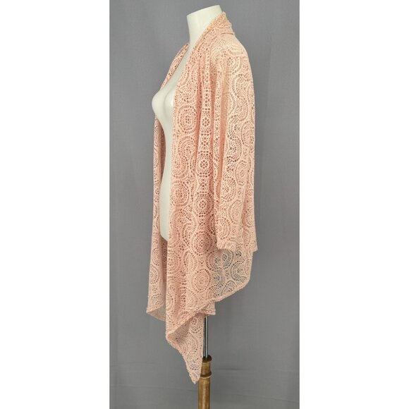 Ruby Rd Cardigan 2X Pink Mesh Asymmetrical Beach Cover-Up Lagenlook Cottagecore - Picture 2 of 10